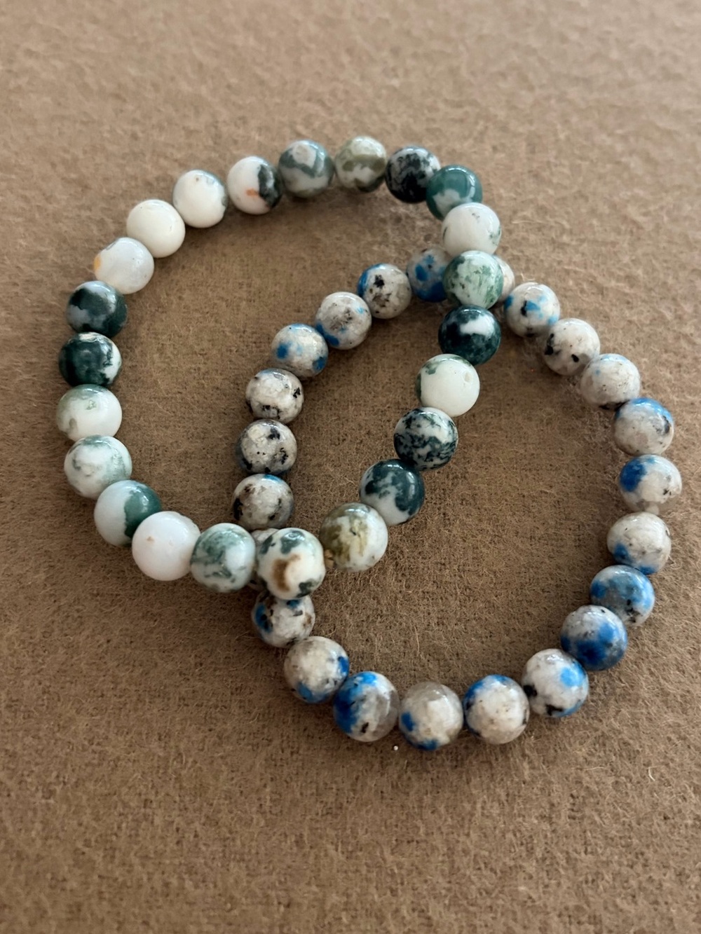 Natural Moss Agate Beaded Stretch Bracelet - White & Green